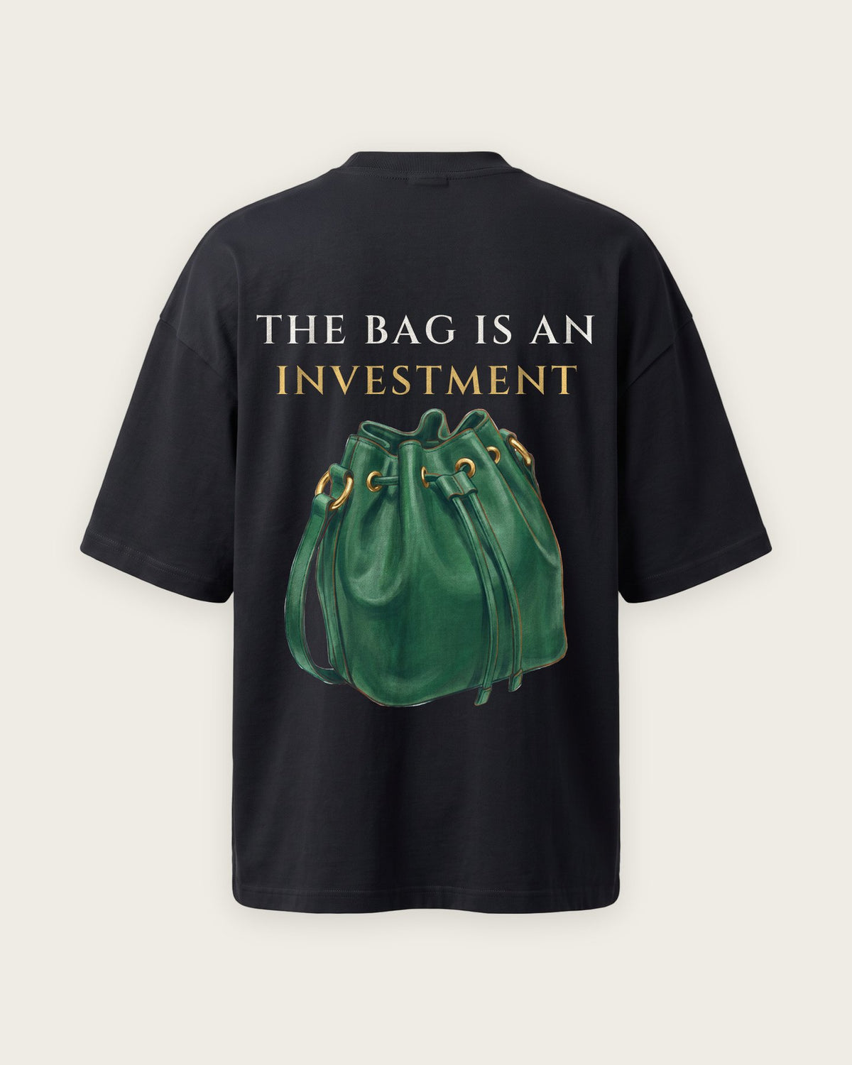 Camiseta Oversized “The Bag Is an Investment” — Preto