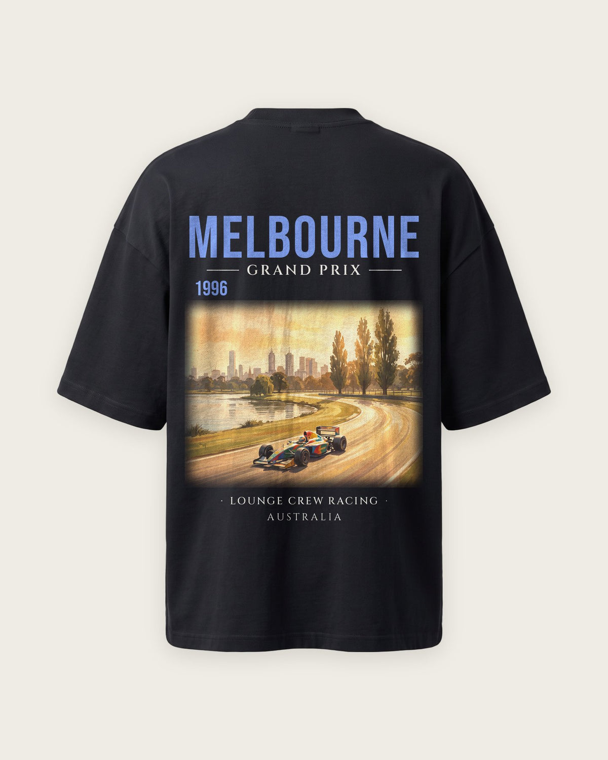 Camiseta “Melbourne 1996” — Preto — oversized