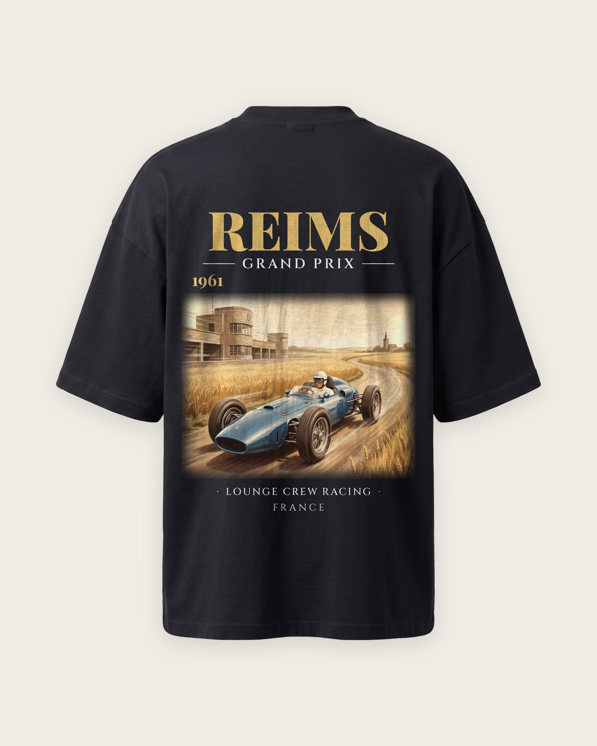 Camiseta “Reims Grand Prix 1961” — Preto — oversized