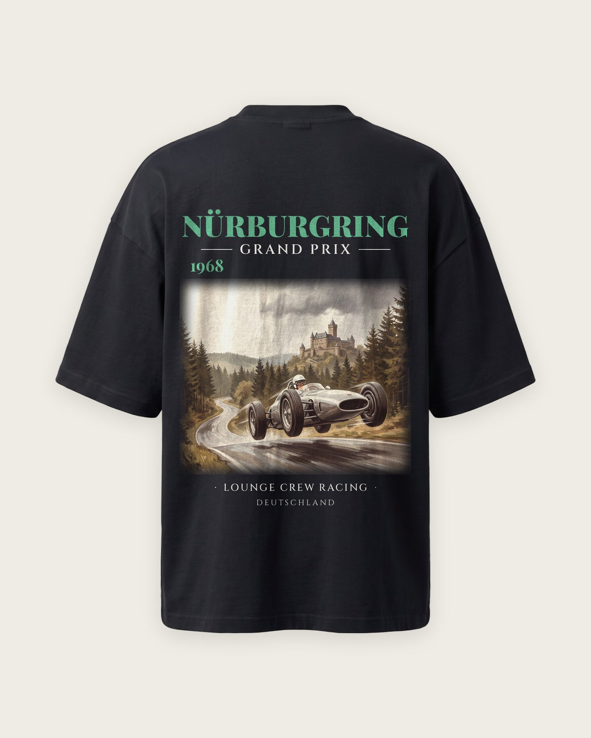 Camiseta “Nürburgring Grand Prix 1968” — Preto — oversized