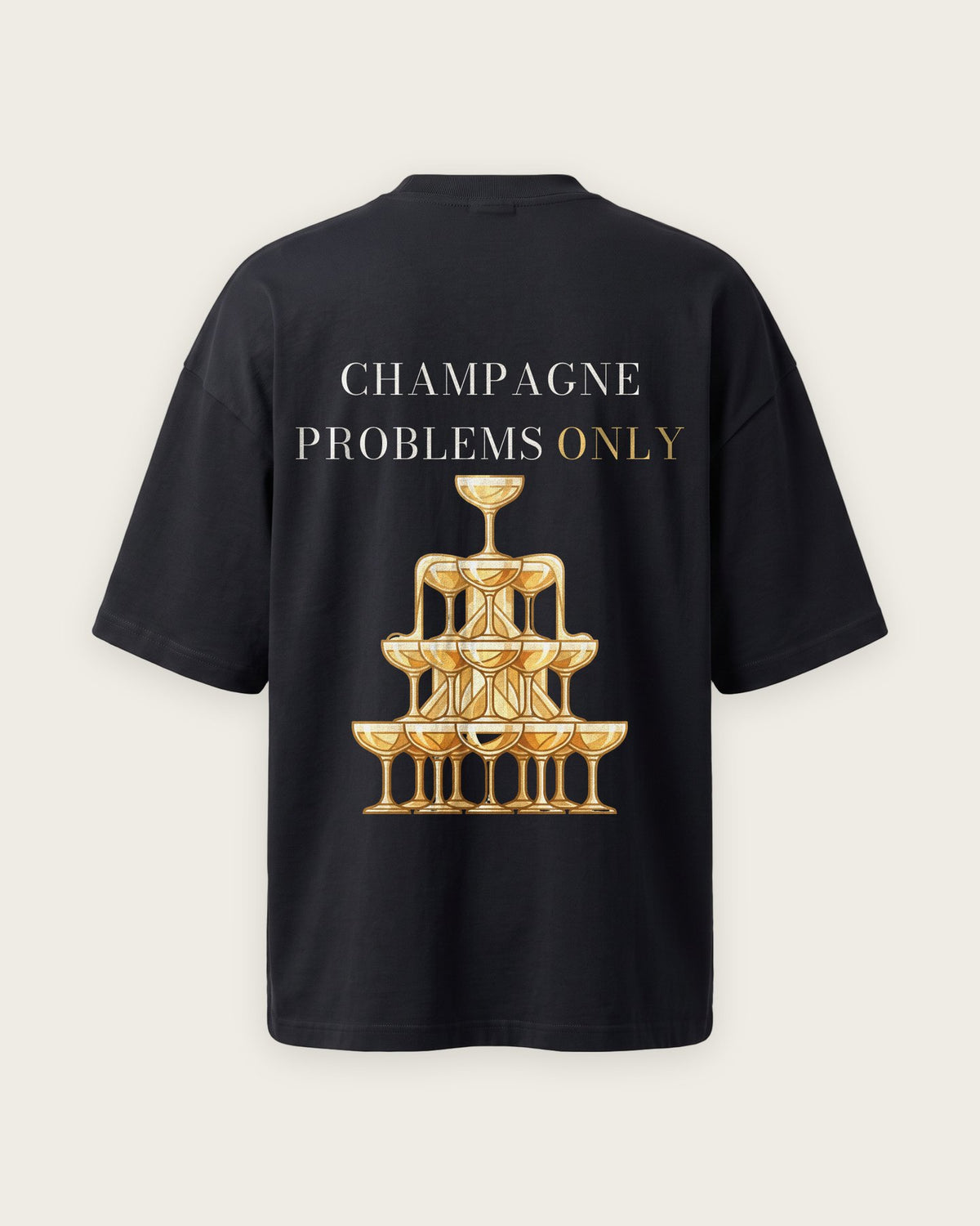 Camiseta Oversized “Champagne Problems Only” — Preto