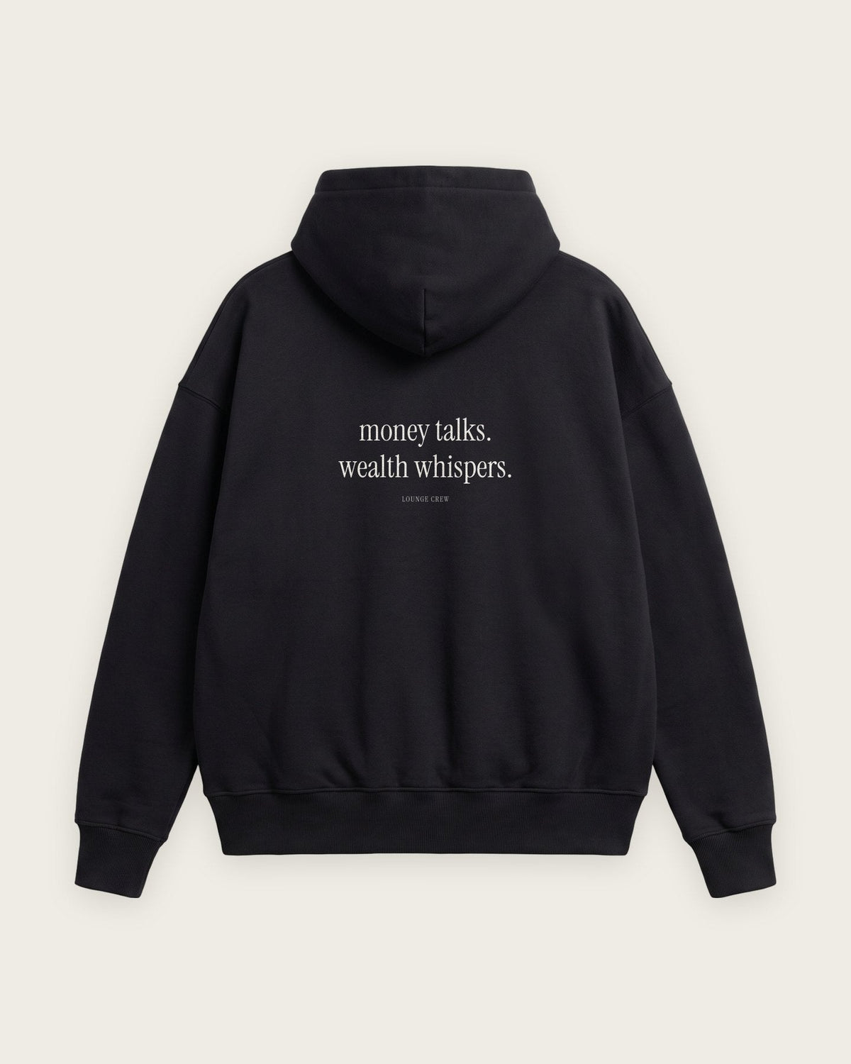 Moletom Oversized “Money Talks, Wealth Whispers” — Preto