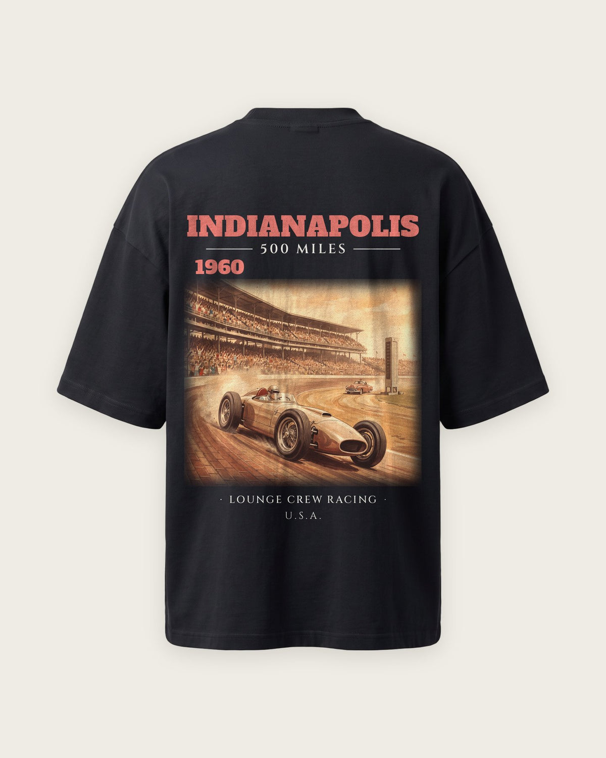 Camiseta “Indianapolis 1960” — Preto — oversized