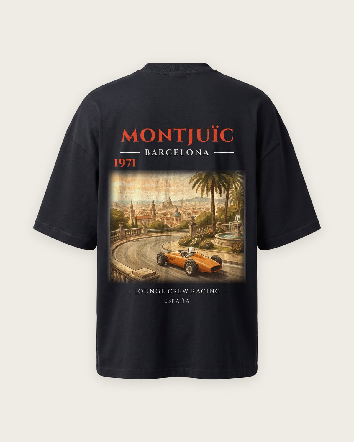 Camiseta “Montjuïc 1971” — Preto — oversized