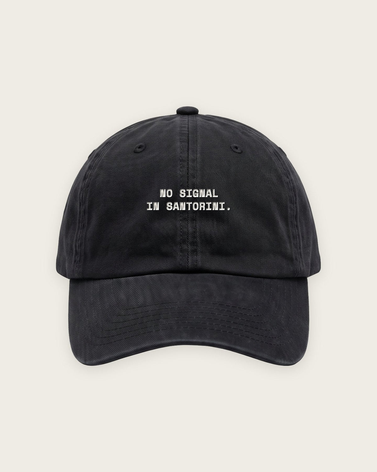 Boné Dad Hat “No Signal in Santorini” — Preto