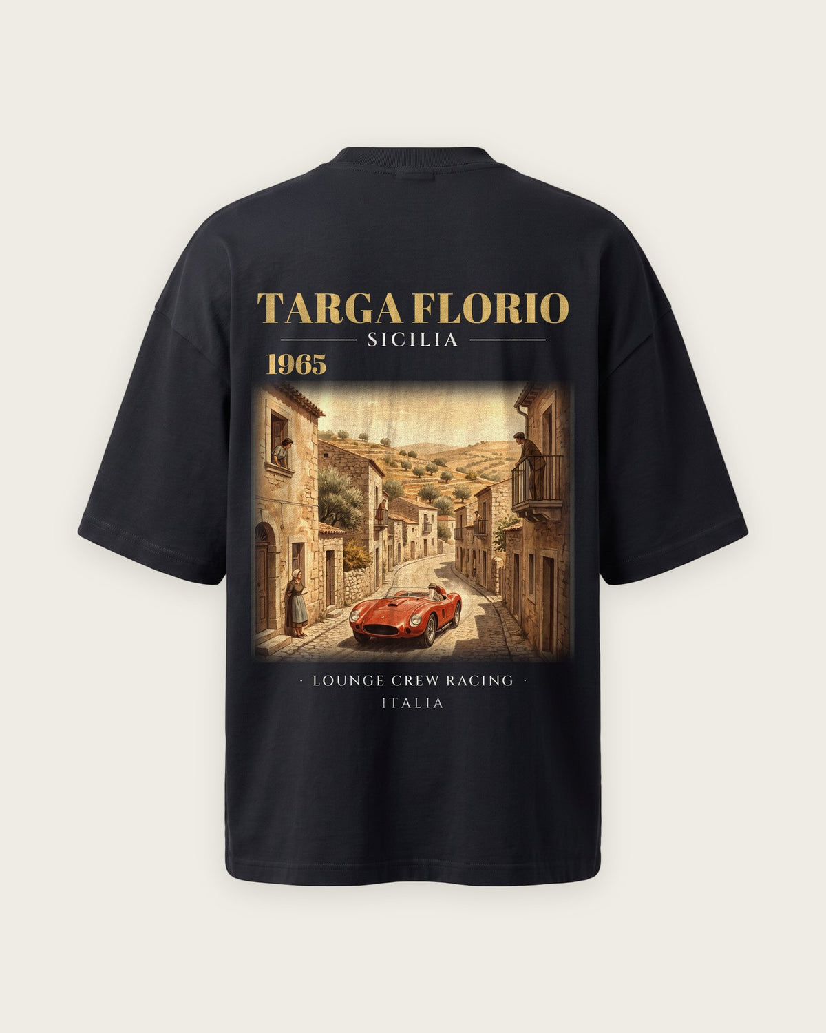 Camiseta “Targa Florio 1965” — Preto — oversized