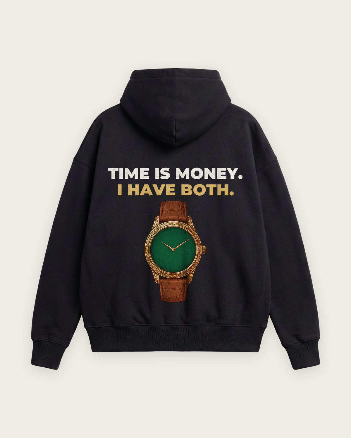 Moletom Oversized “Time Is Money, I Have Both” — Preto