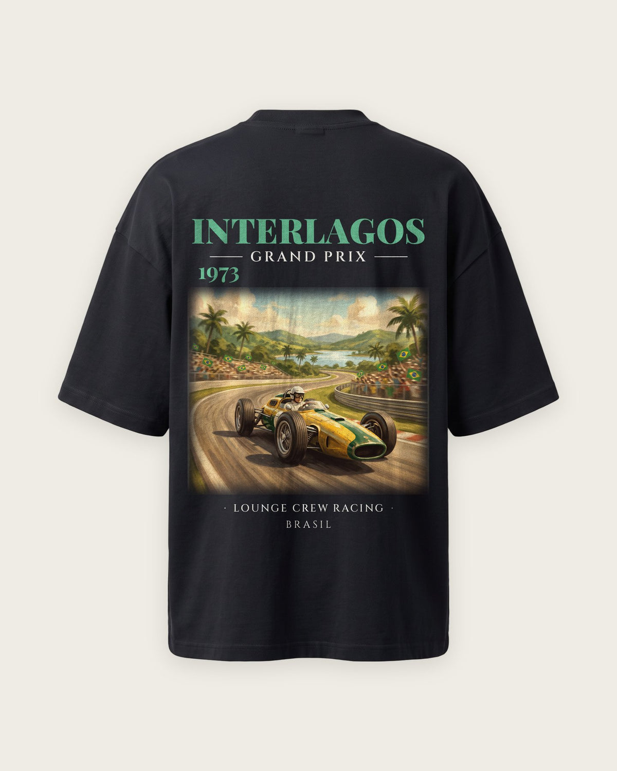 Camiseta “Interlagos Grand Prix 1973” — Preto — oversized