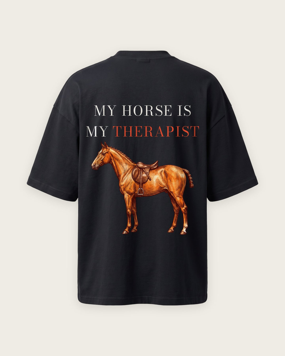 Camiseta Oversized “My Horse Is My Therapist” — Preto