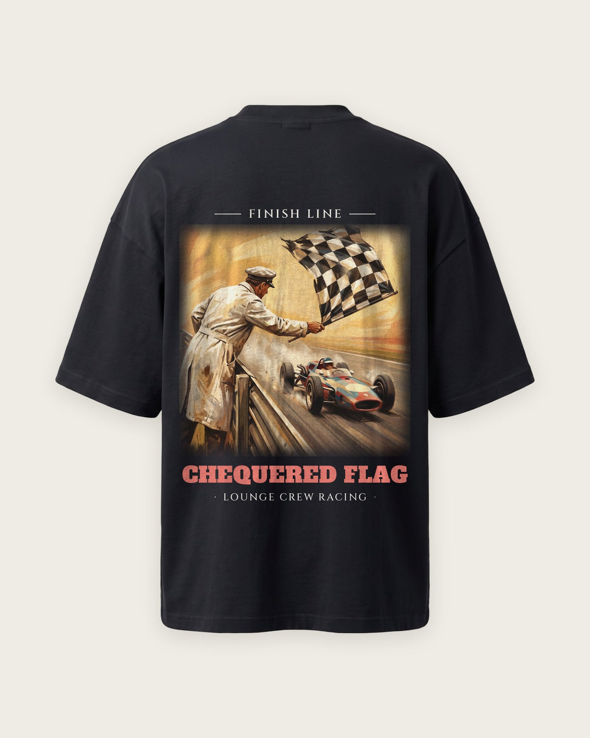 Camiseta “Chequered Flag” — Preto — oversized