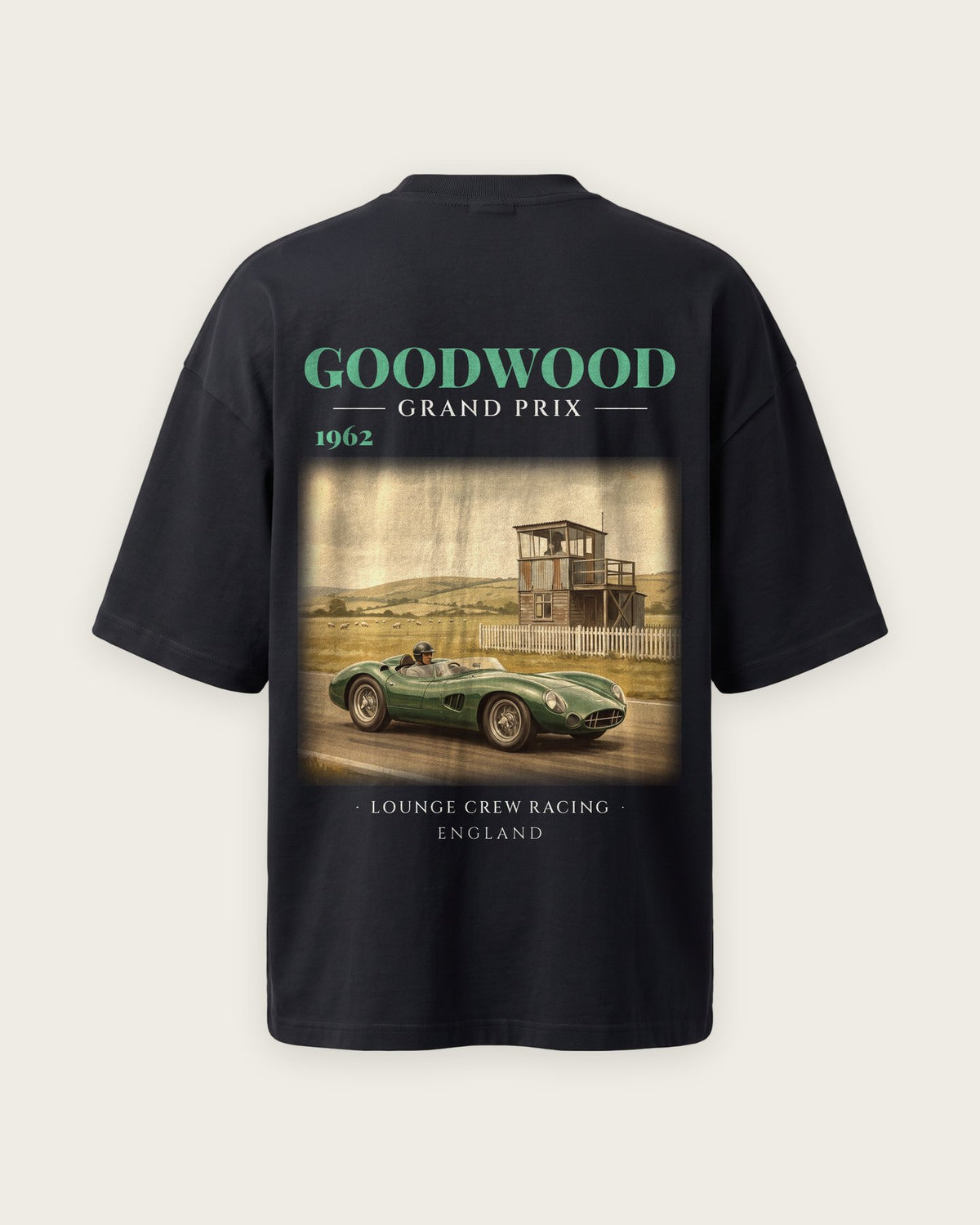 Camiseta “Goodwood 1962” — Preto — oversized