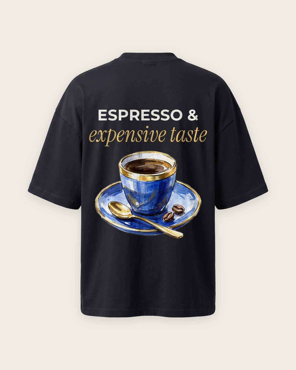 Camiseta Oversized “Espresso and Expensive Taste” — Preto