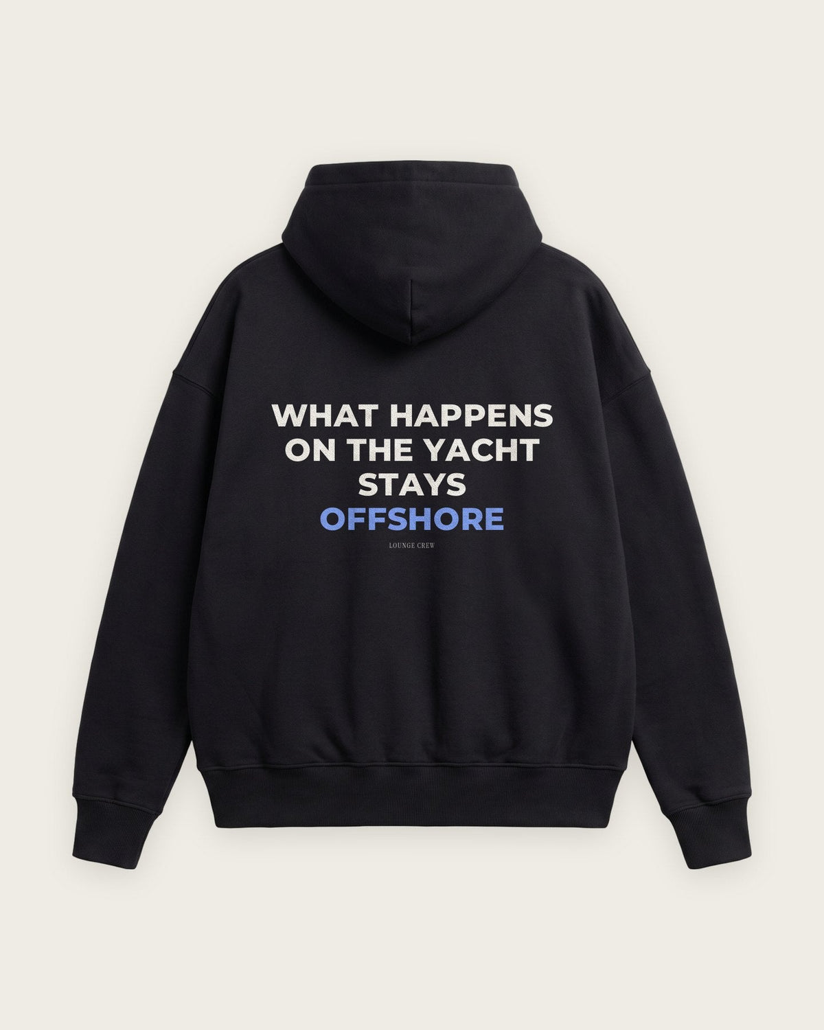 Moletom Oversized “What Happens on the Yacht” — Preto