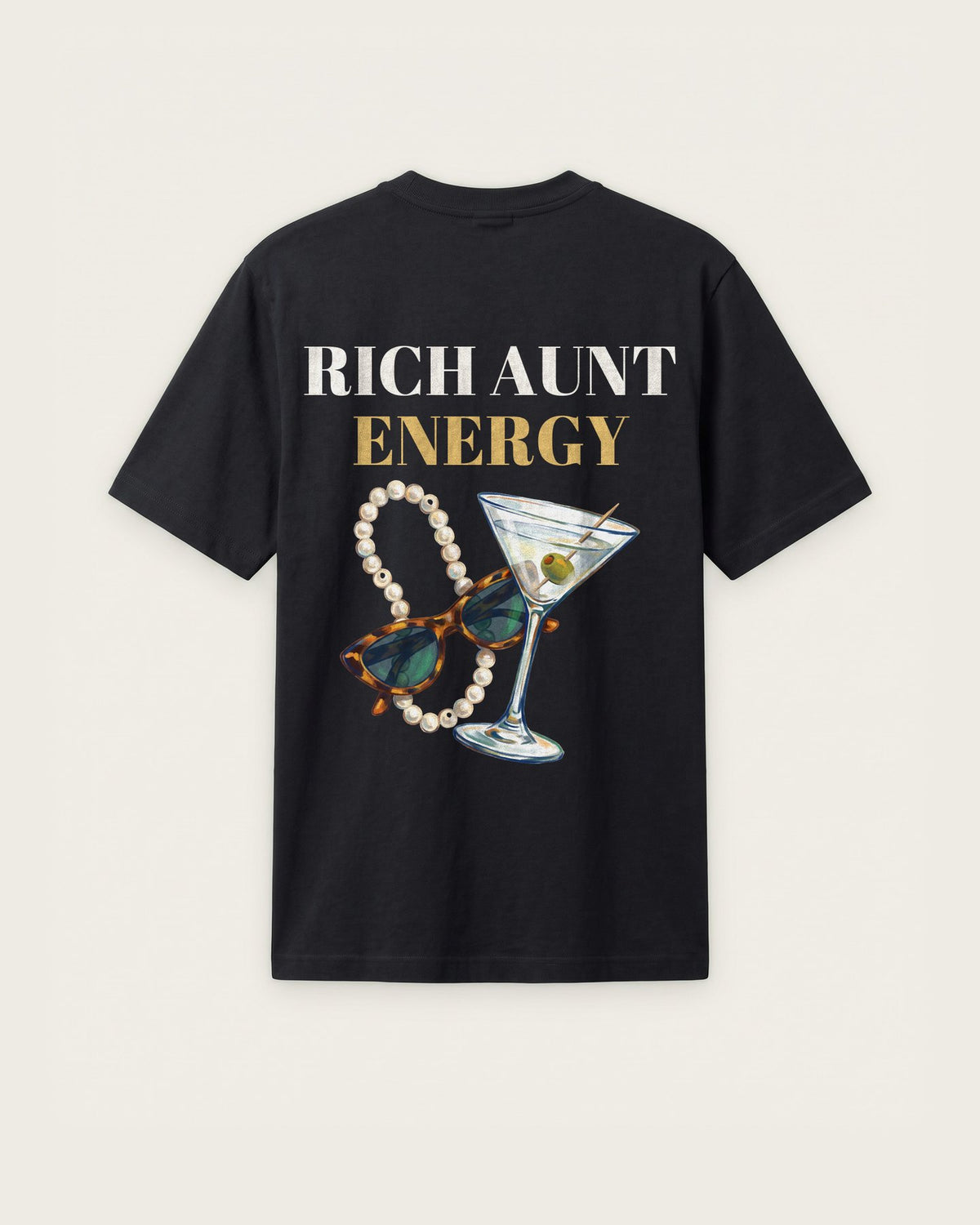 Camiseta “Rich Aunt Energy” — Preto — regular