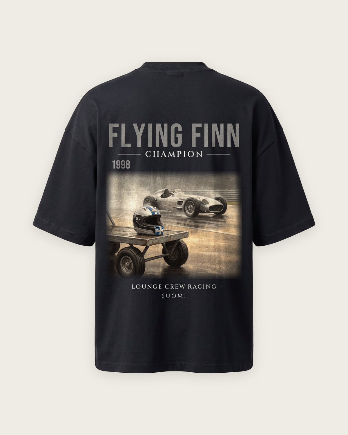 Camiseta “Flying Finn 1998” — Preto — oversized