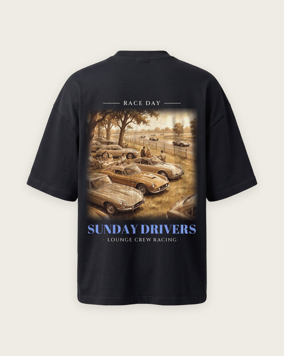 Camiseta “Sunday Drivers” — Preto — oversized