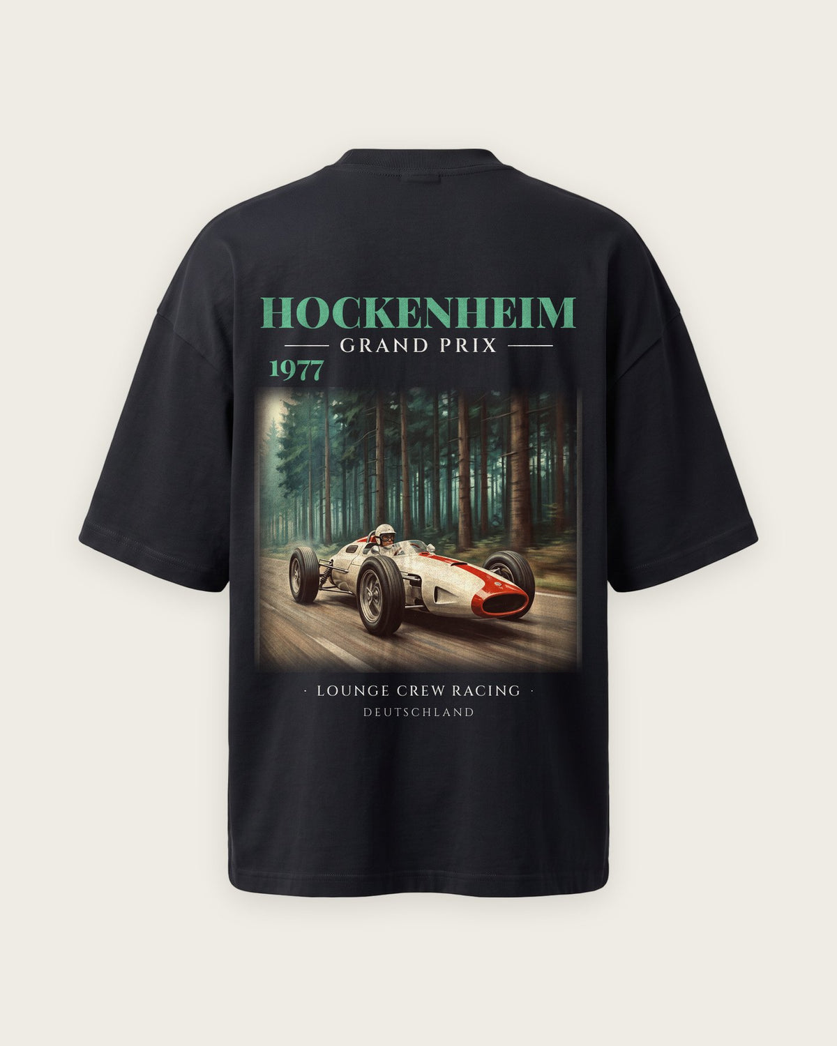 Camiseta “Hockenheim Grand Prix 1977” — Preto — oversized