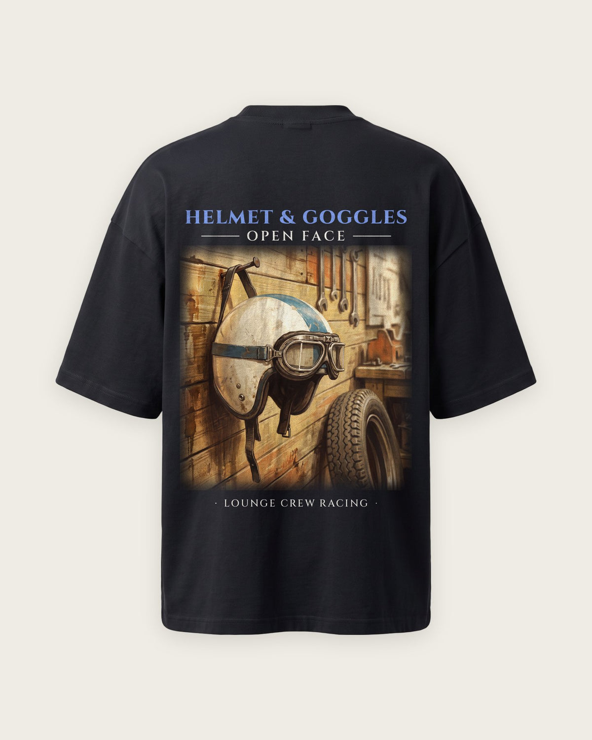 Camiseta “Helmet & Goggles” — Preto — oversized