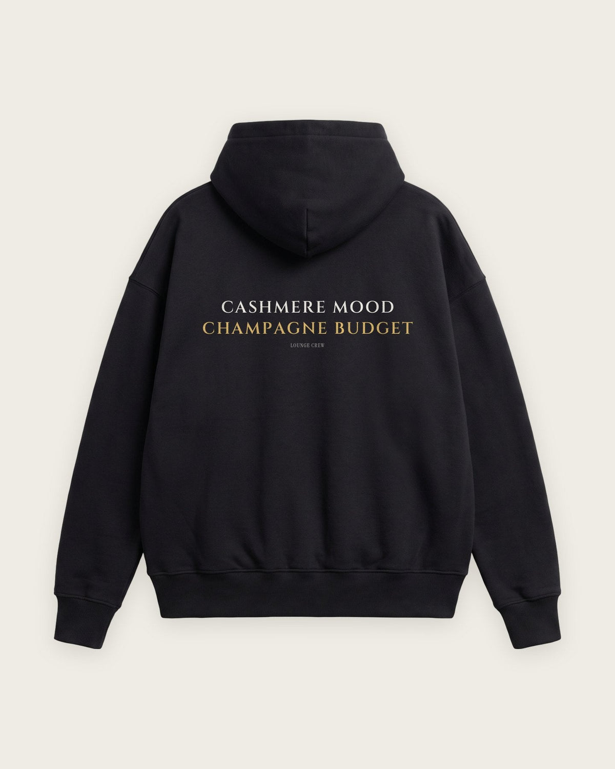 Moletom Oversized “Cashmere Mood, Champagne Budget” — Preto