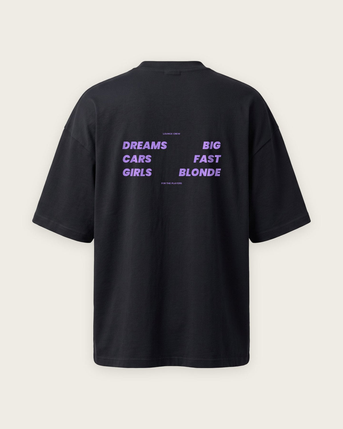 Camiseta Oversized “Dreams Big, Cars Fast, Girls Blonde” — Preto