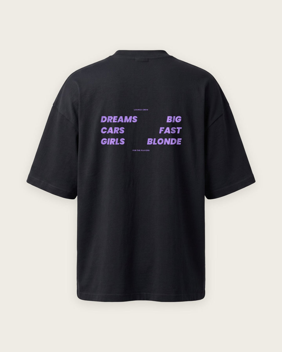 Camiseta Oversized “Dreams Big, Cars Fast, Girls Blonde”