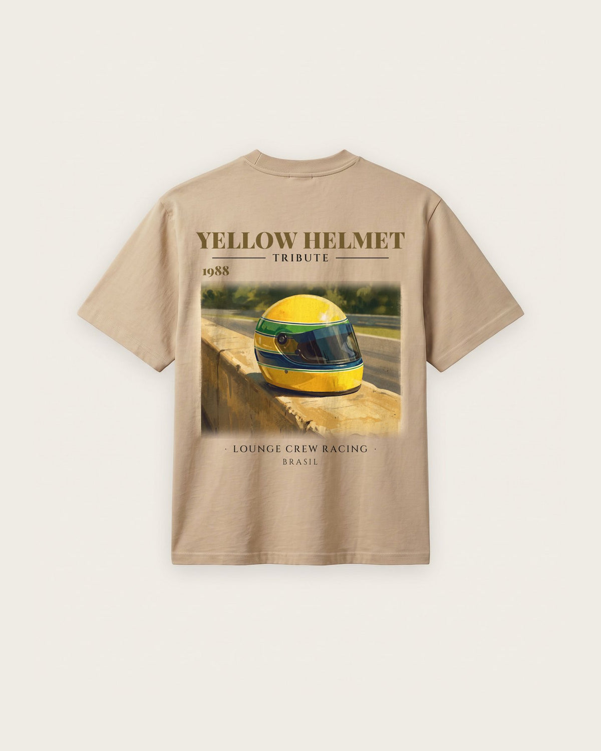 Camiseta “Yellow Helmet 1988” — Areia — regular