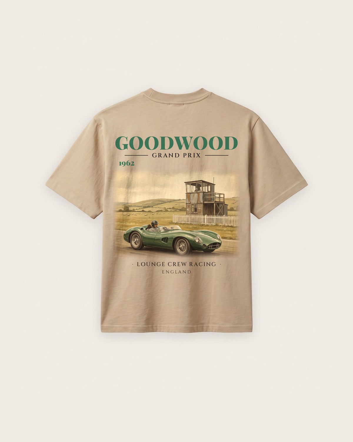 Camiseta “Goodwood 1962” — Areia — regular