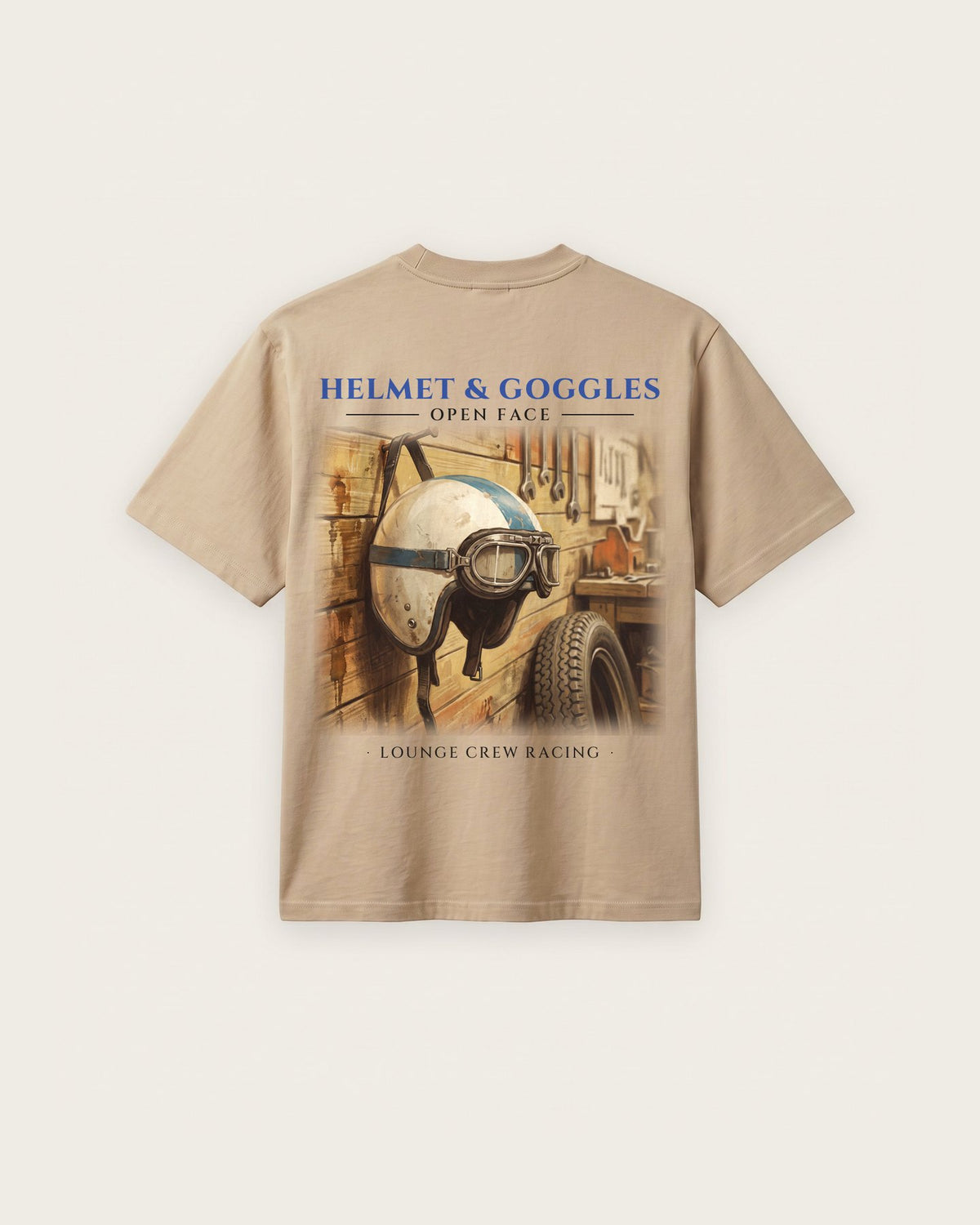 Camiseta “Helmet & Goggles” — Areia — regular
