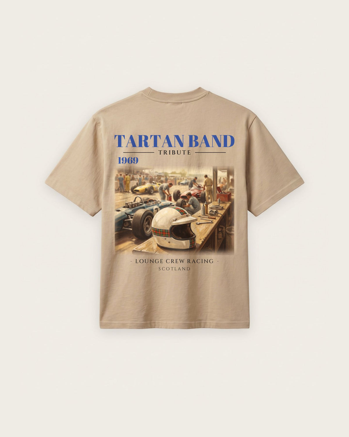 Camiseta “Tartan Band 1969” — Areia — regular