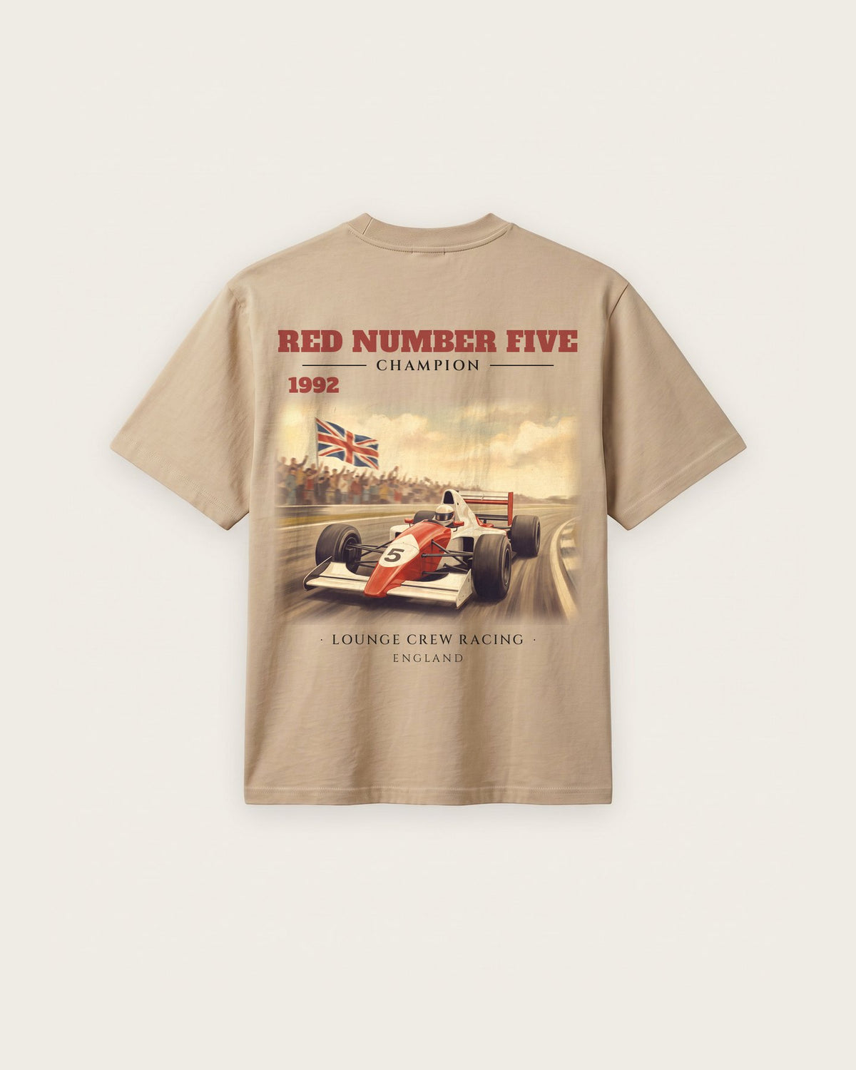 Camiseta “Red Number Five 1992” — Areia — regular