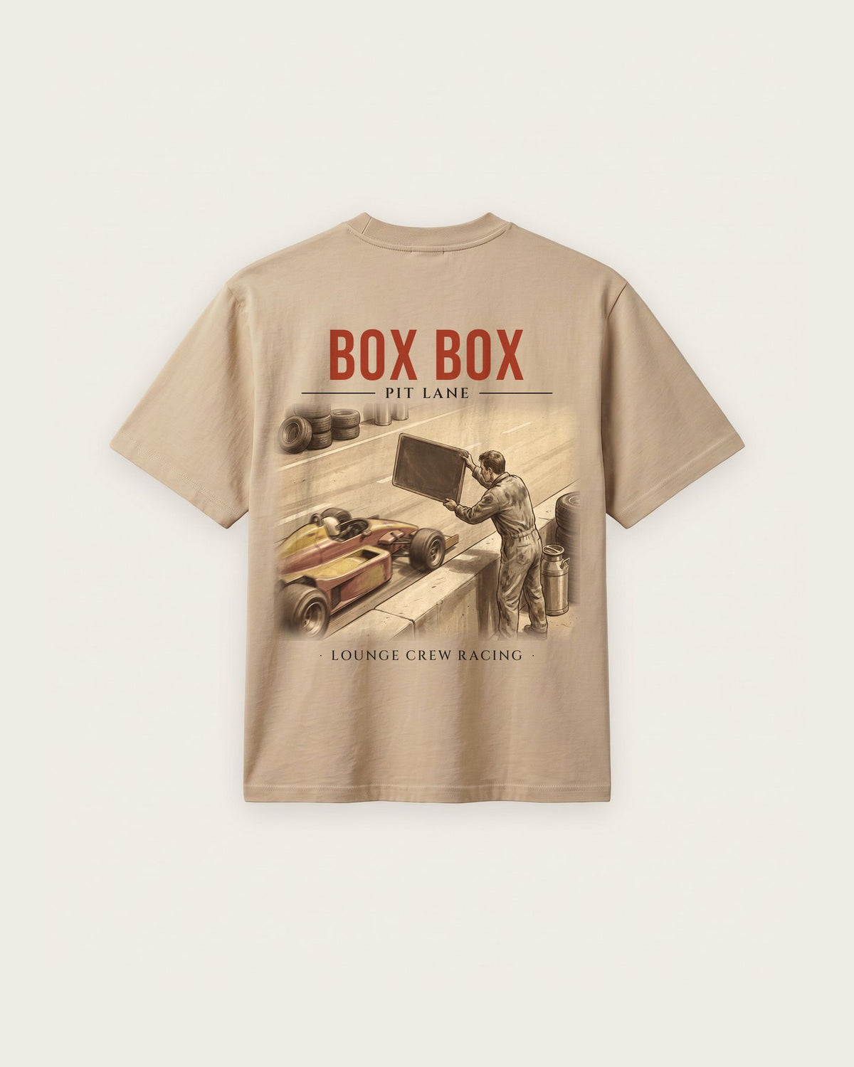Camiseta “Box Box” — Areia — regular