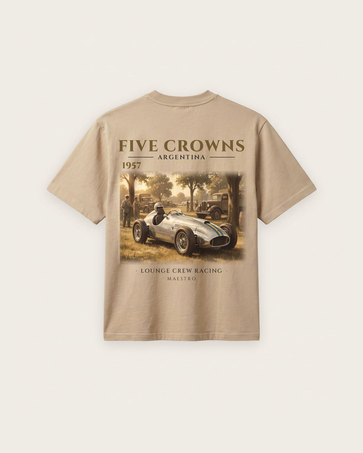 Camiseta “Five Crowns 1957” — Areia — regular