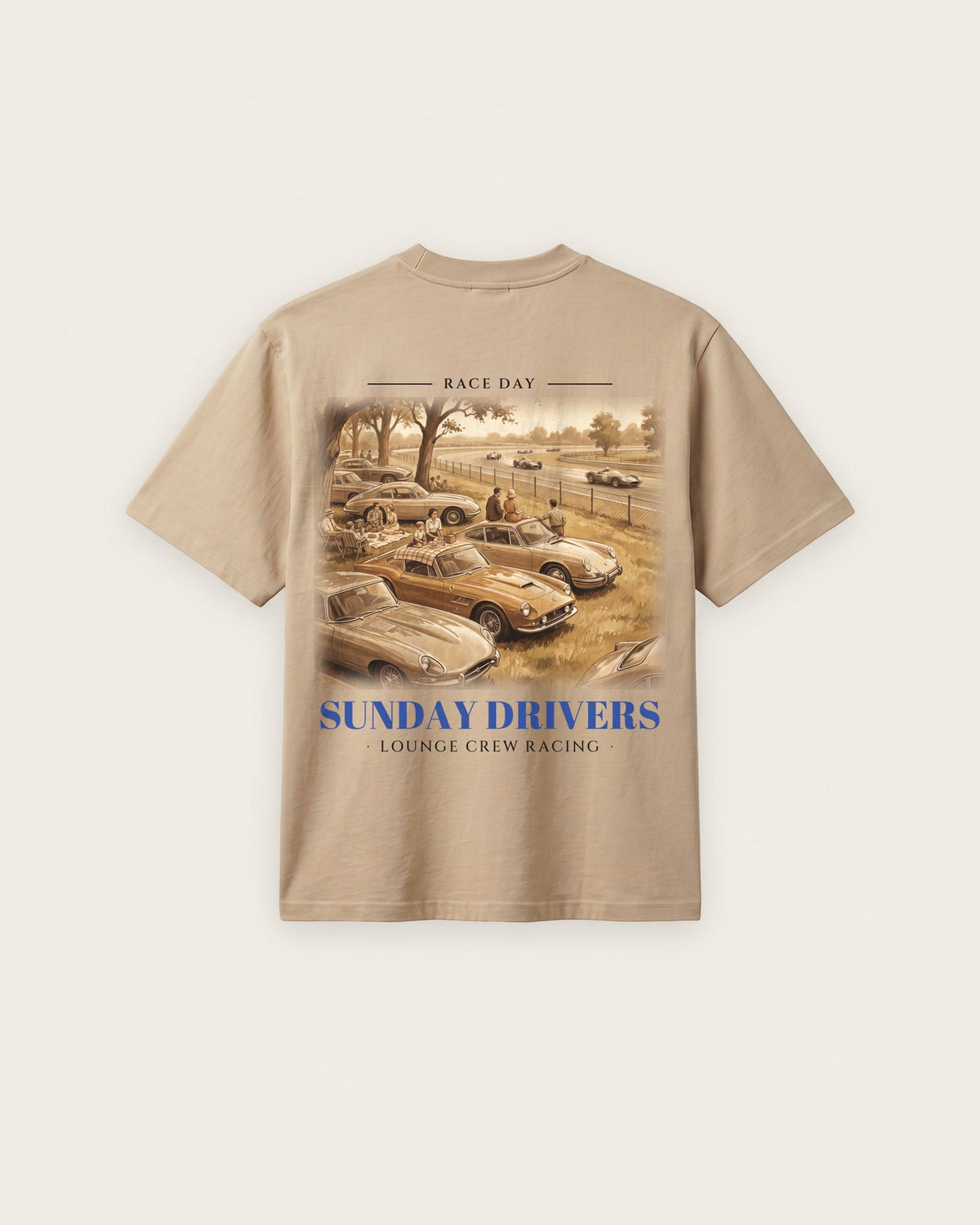 Camiseta “Sunday Drivers” — Areia — regular