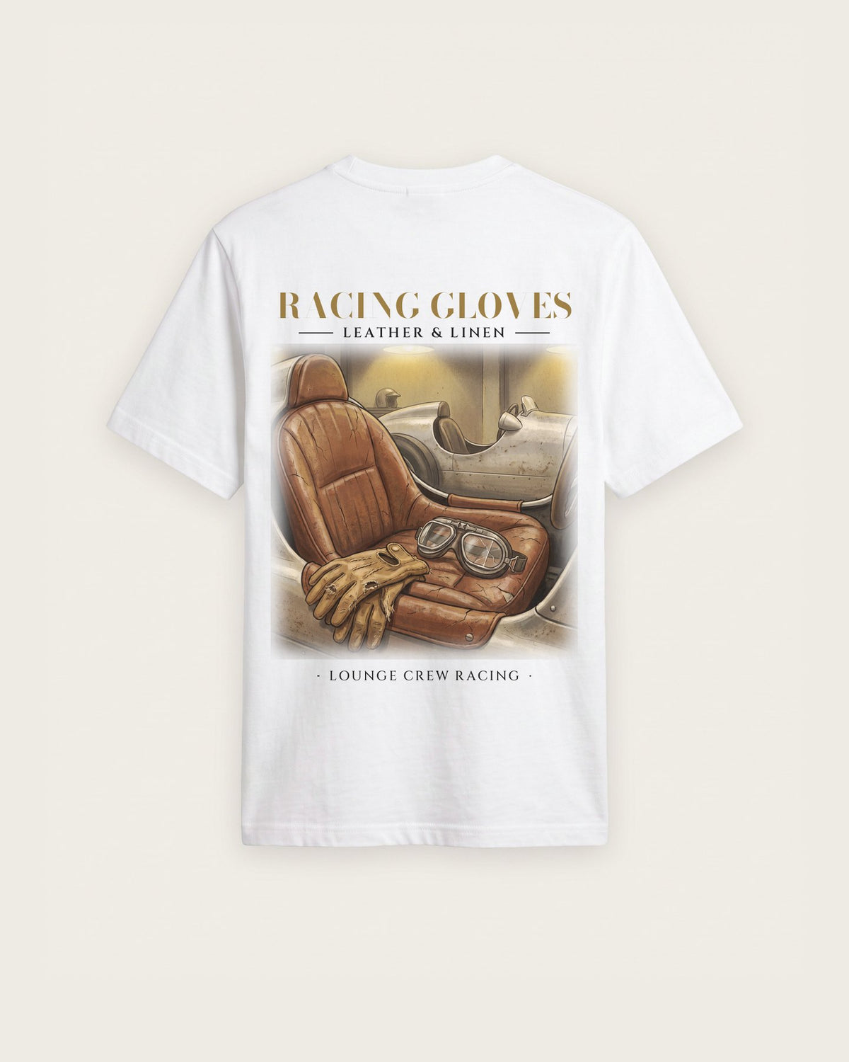 Camiseta “Racing Gloves” — Branco — regular