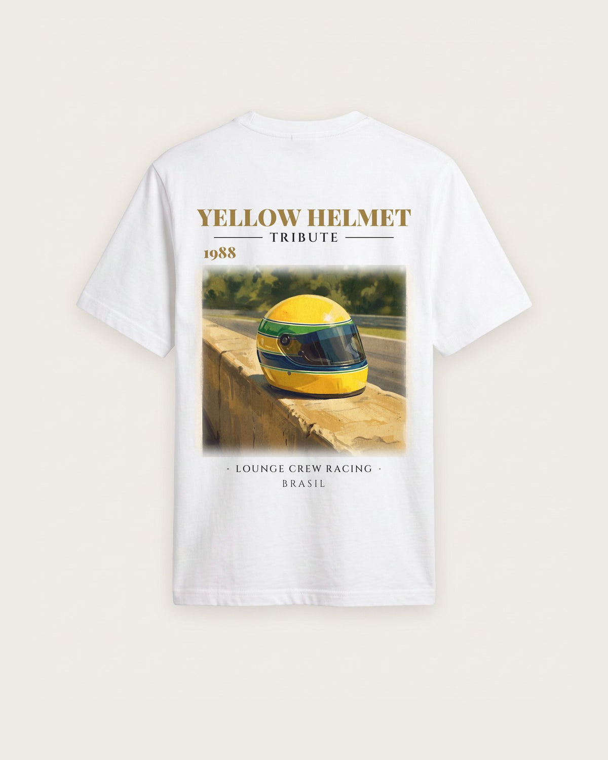 Camiseta “Yellow Helmet 1988” — Branco — regular