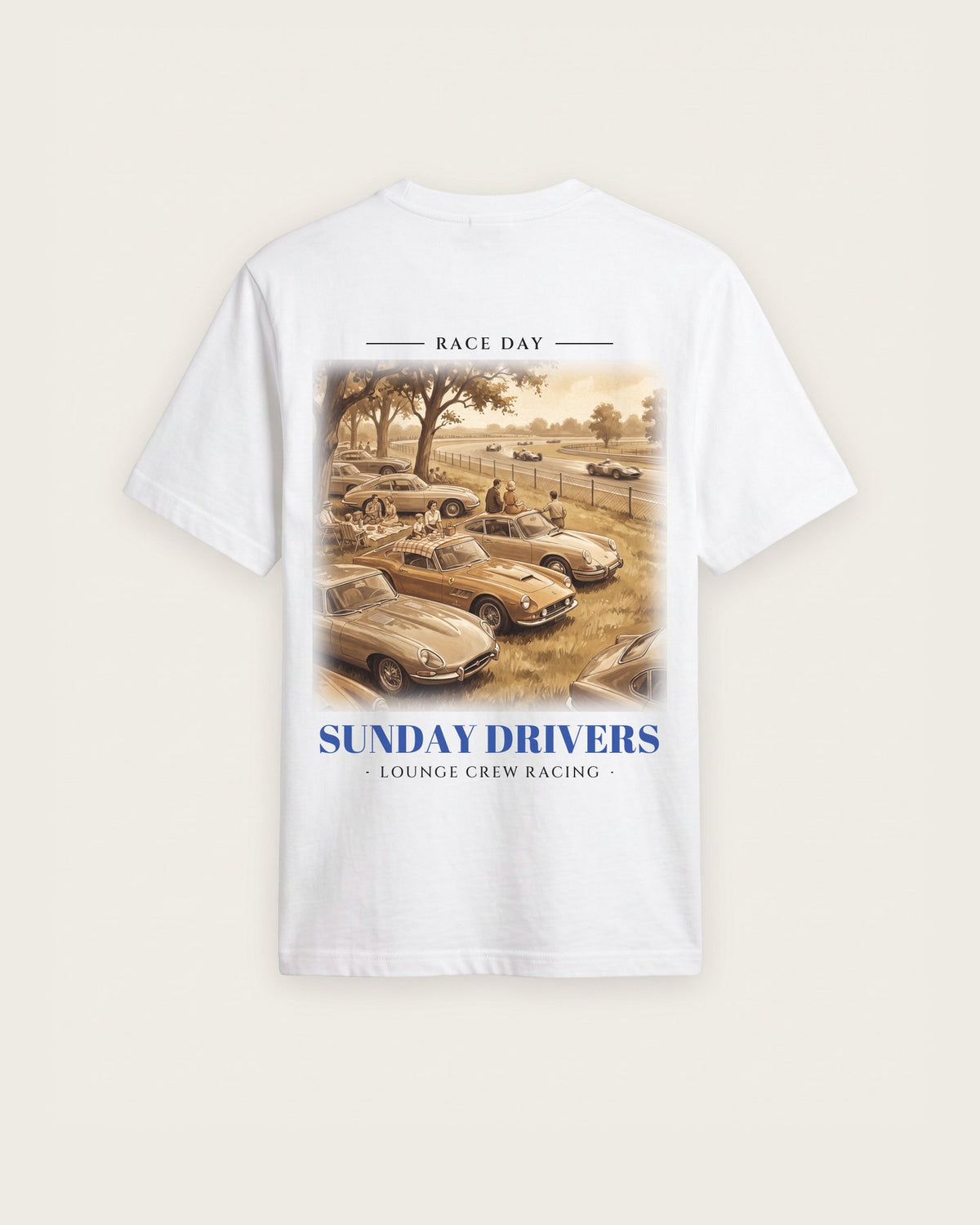 Camiseta “Sunday Drivers” — Branco — regular