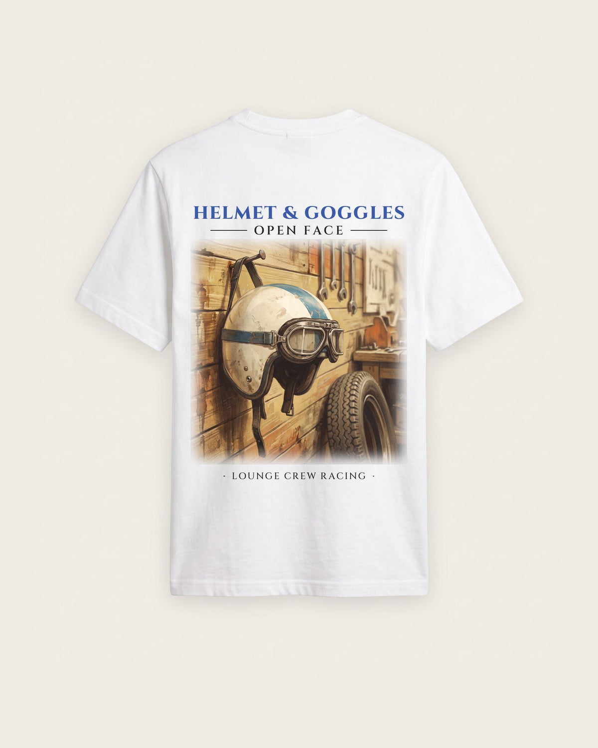 Camiseta “Helmet & Goggles” — Branco — regular