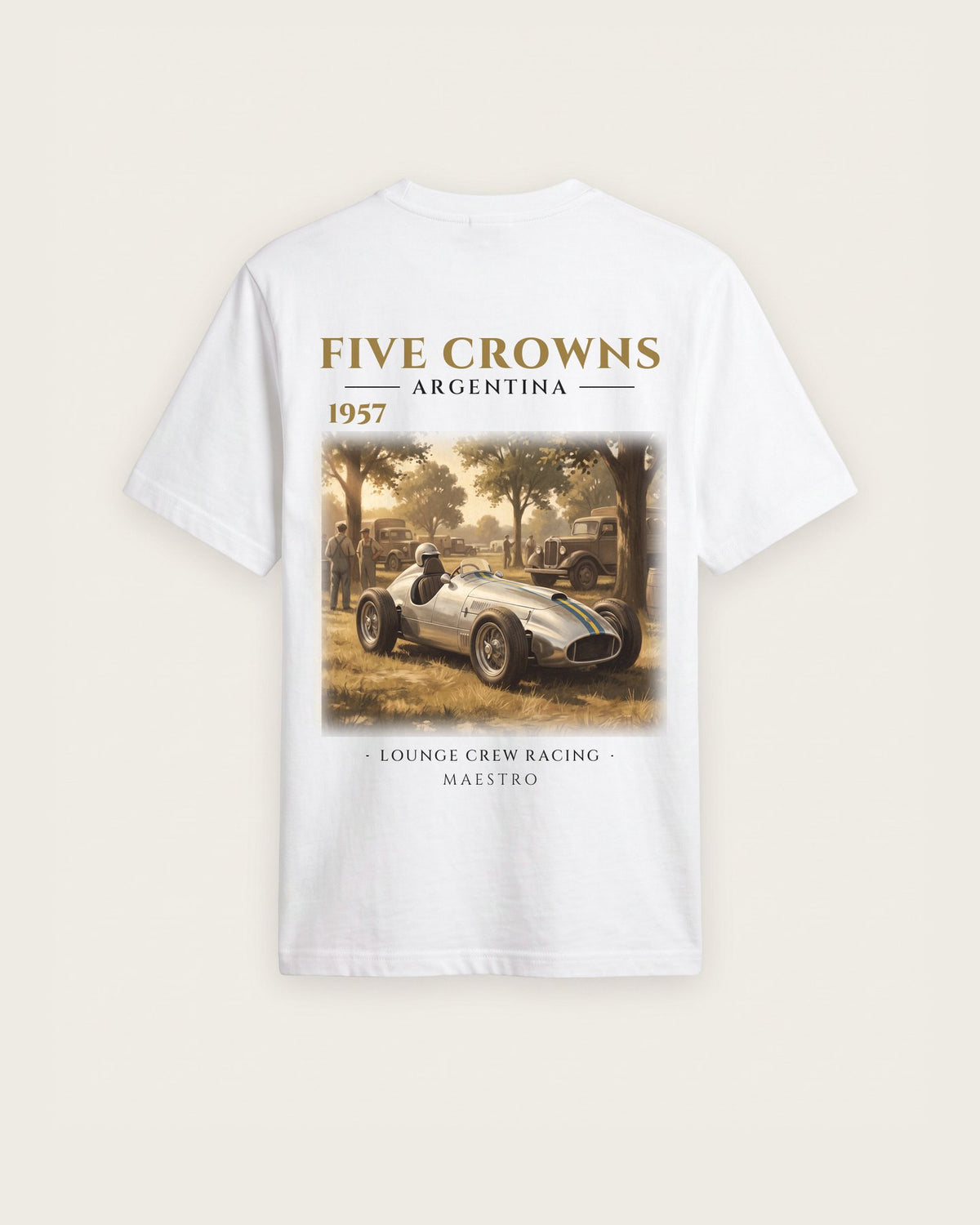 Camiseta “Five Crowns 1957” — Branco — regular