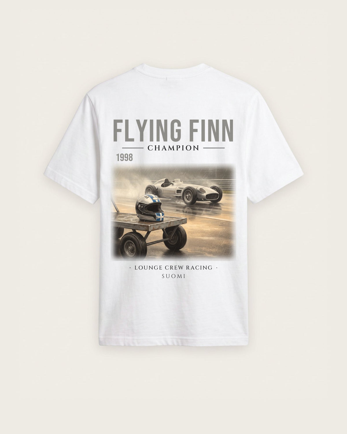 Camiseta “Flying Finn 1998” — Branco — regular