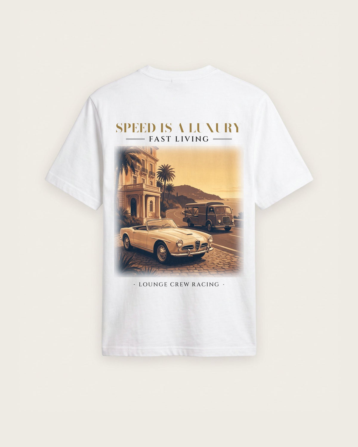 Camiseta “Speed Is a Luxury” — Branco — regular