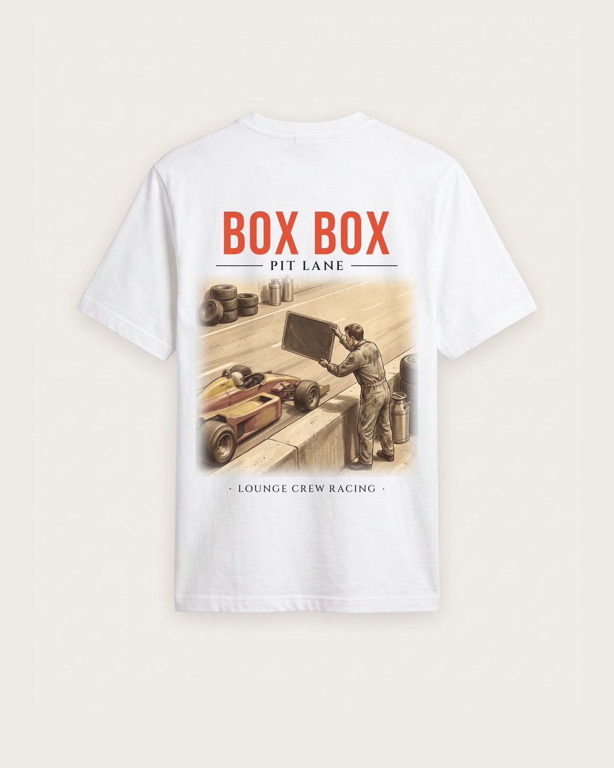 Camiseta “Box Box” — Branco — regular