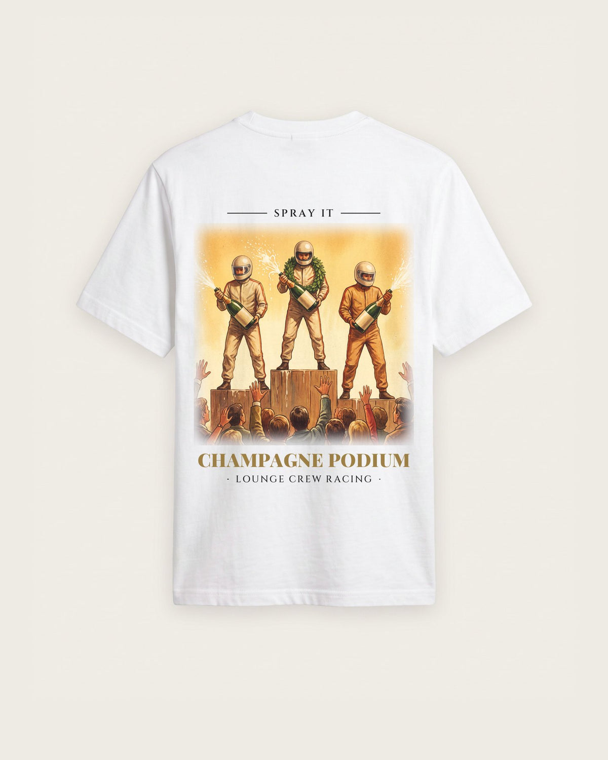 Camiseta “Champagne Podium” — Branco — regular