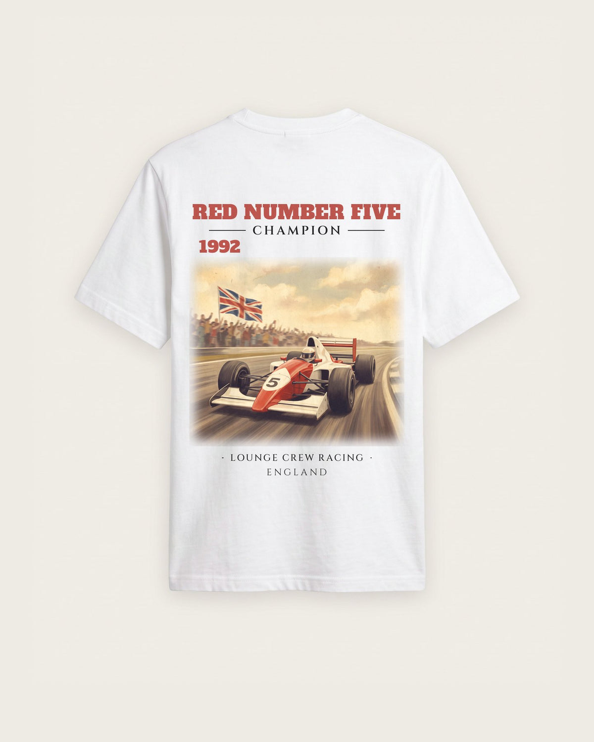 Camiseta “Red Number Five 1992” — Branco — regular