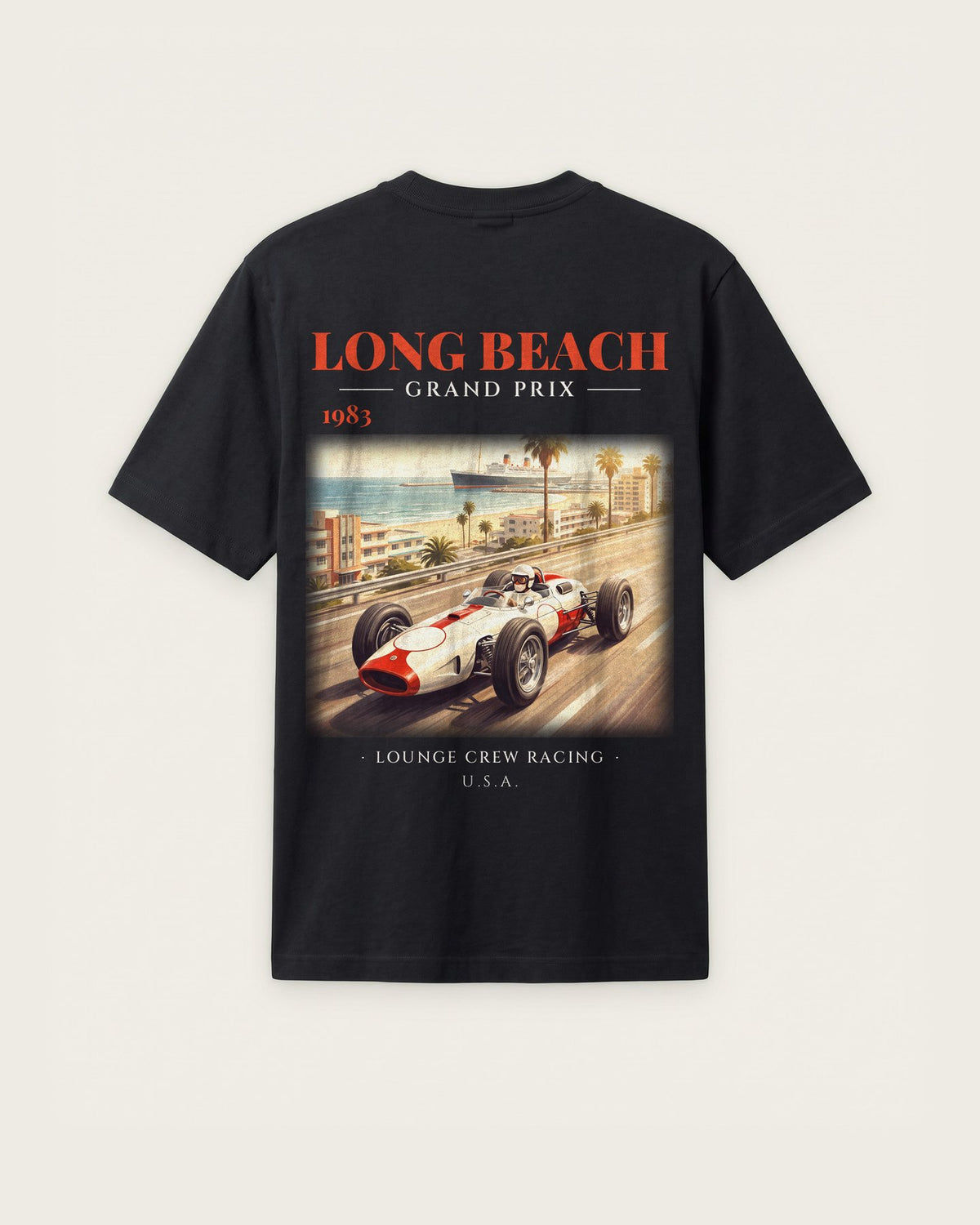Camiseta “Long Beach Grand Prix 1983” — Preto — regular