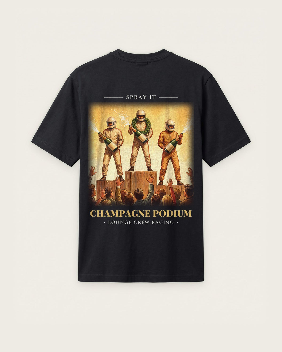Camiseta “Champagne Podium” — Preto — regular